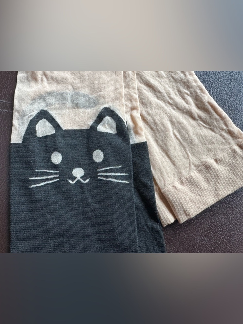 ❤️3/$25 Cute Cat Face Thigh-High Socks Black and Cream Playful Novelty